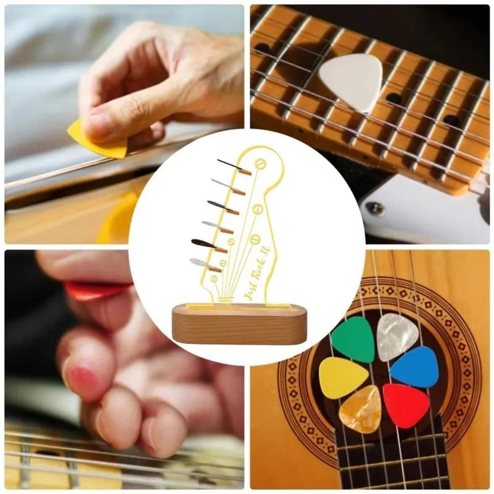Light Up Guitar Pick Holder - Wood & Acrylic USB Charged Pick Storage Rack