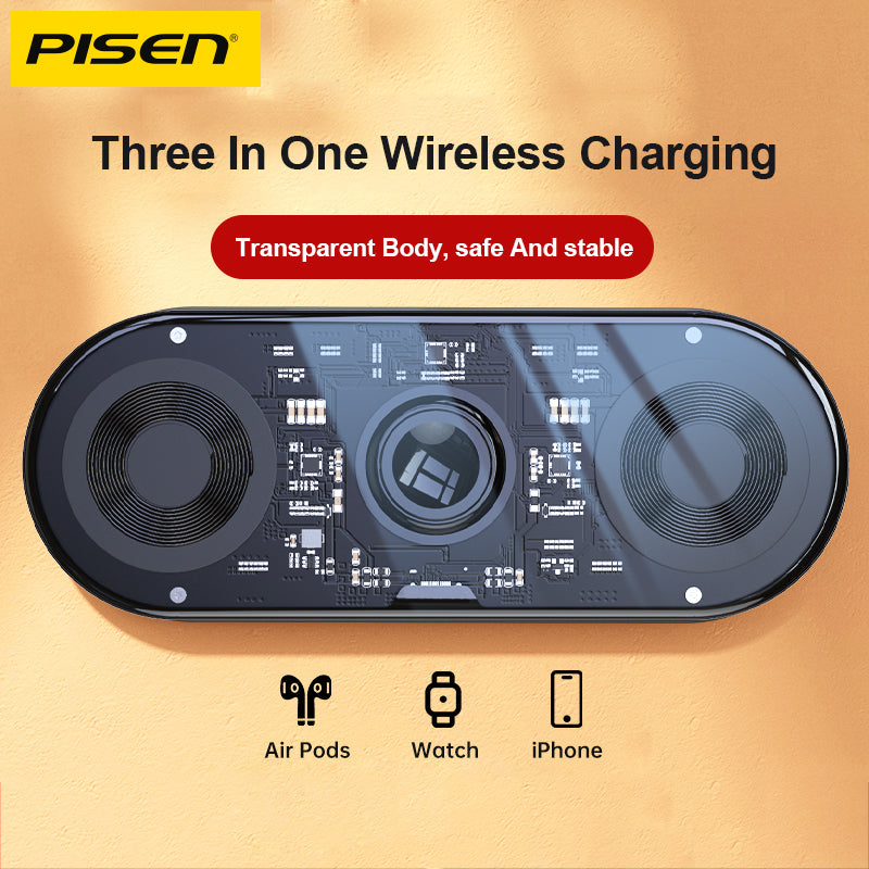 3-in-1 Wireless Charger – Transparent Station for iPhone AirPods Watch, Fast Charge