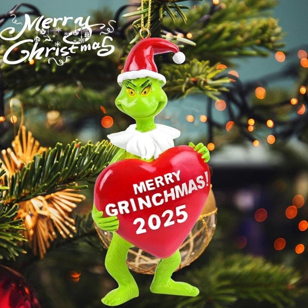 2pcs Grinch Christmas Ornaments 2025  -3D Hanging Tree Decor with Red & Green Figure
