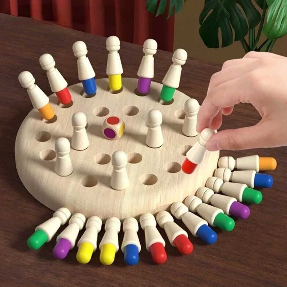 Colour Game Board Puzzle Wooden Memory Match Stick ChessMontessori Edu for Kids