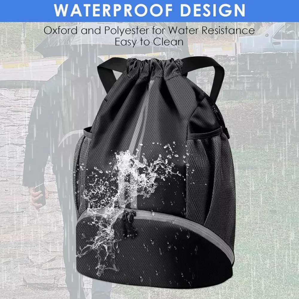 Waterproof PE Backpack Drawstring Sports Backpack Gym Bag with Shoe Compartment