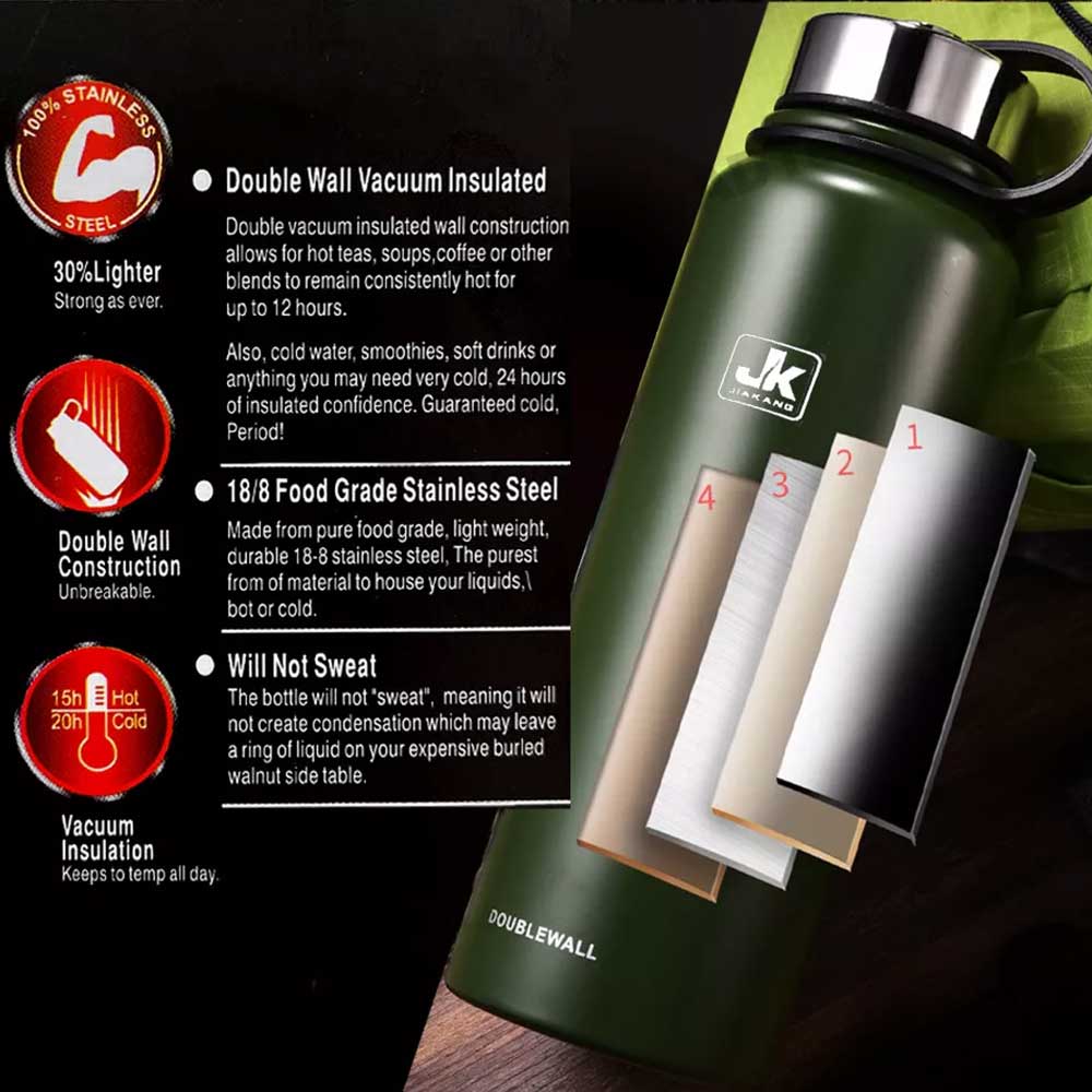 1100mlStainless Steel Water Bottle Double Wall Insulated Drink Flask AU