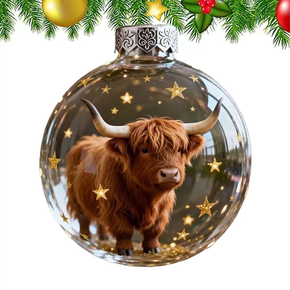 2X Cow 3D Acrylic Ball Christmas Ornaments - Wildlife Animal Xmas Tree Decor for Home