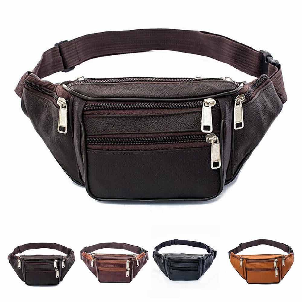 Money Pouch Sports Travel Waist Belt Wallet Bum Bag Leather Fanny Pack Unisex