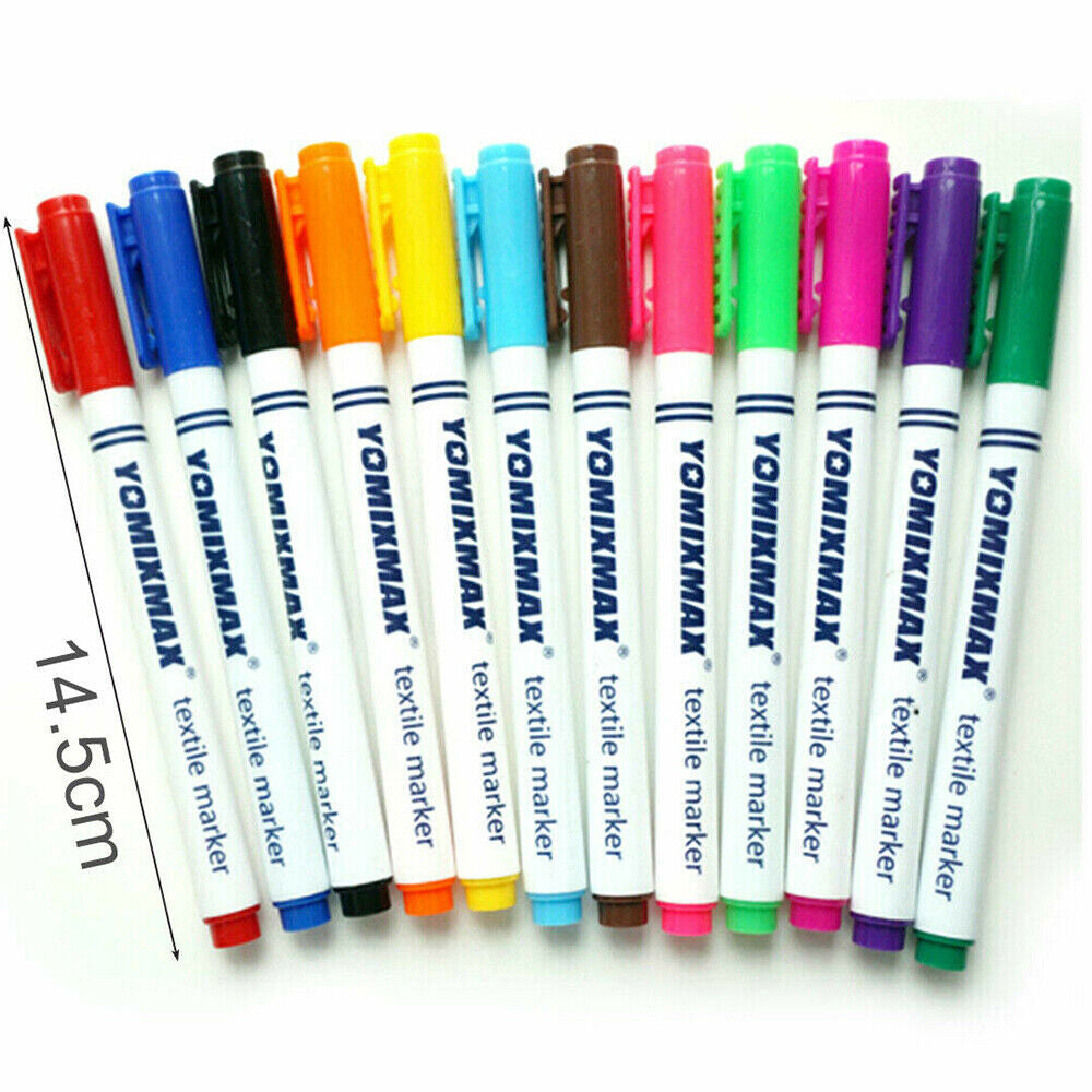 12Colors Fabric-Markers-Permanent-Pen-Paint-Clothing-Textile-Dye-T-Shirt-DIY-Set