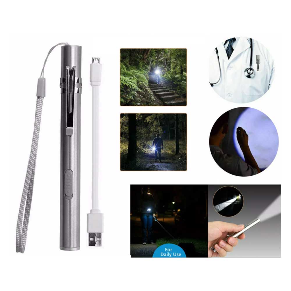 5" LED USB Rechargeable Mini Tactical Flashlight Stainless Steel Torch Pen Light