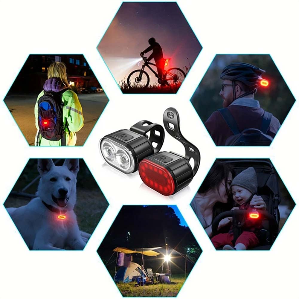 2PCS Super Bright Bike Light Set - Front & Rear LED Bicycle Lamps, Waterproof