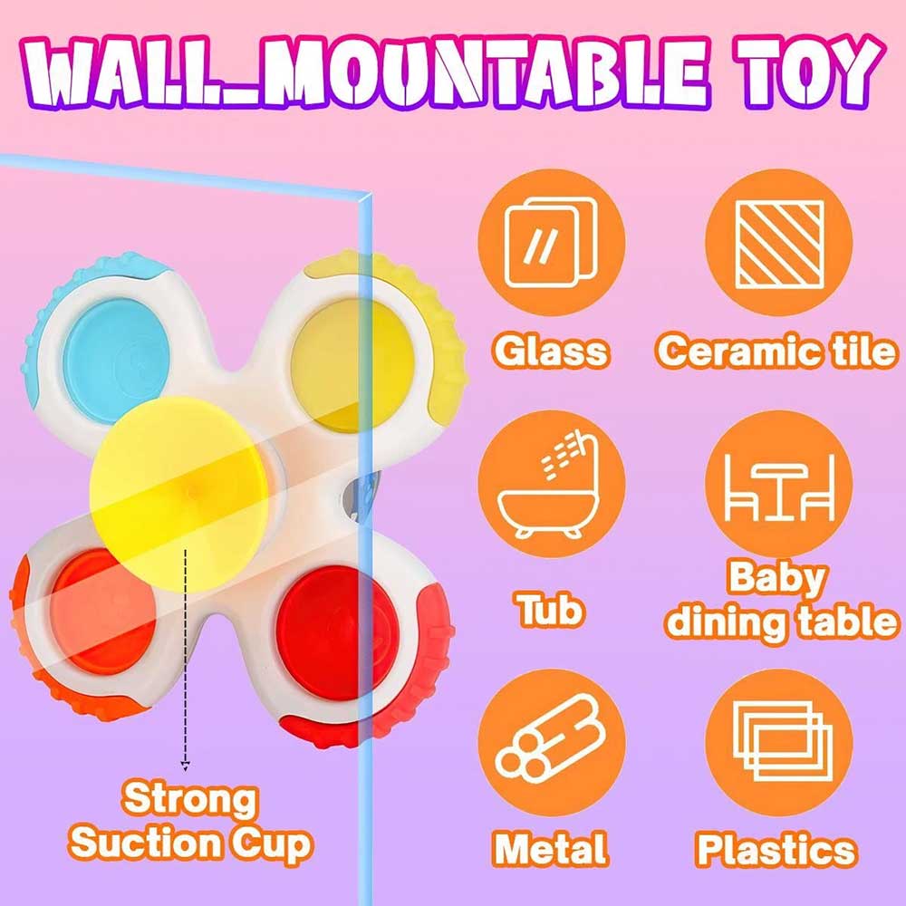3PCS Baby Fidget Spinner Space With Suction Cup Spin Bath Windmill Play set Toy