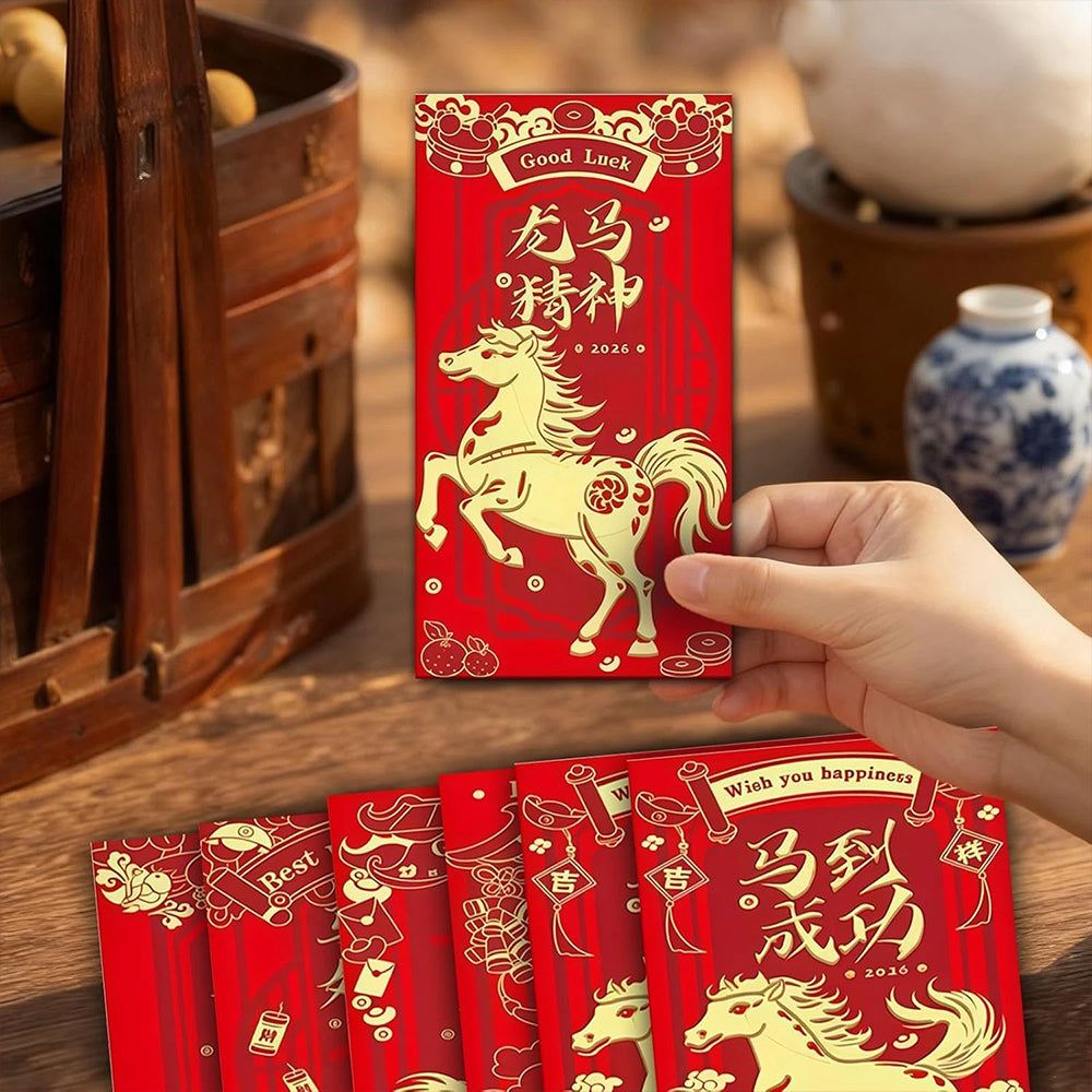2026 Year of the Horse Red Envelopes - 12Pcs Chinese New Year Lucky Money Packets