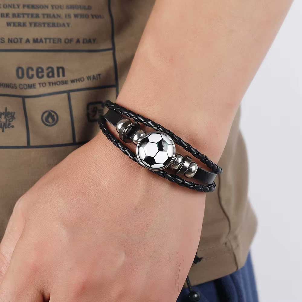 Luminous Football Fan Leather Bracelet Gift TO HIM Hand Rope Bracelet