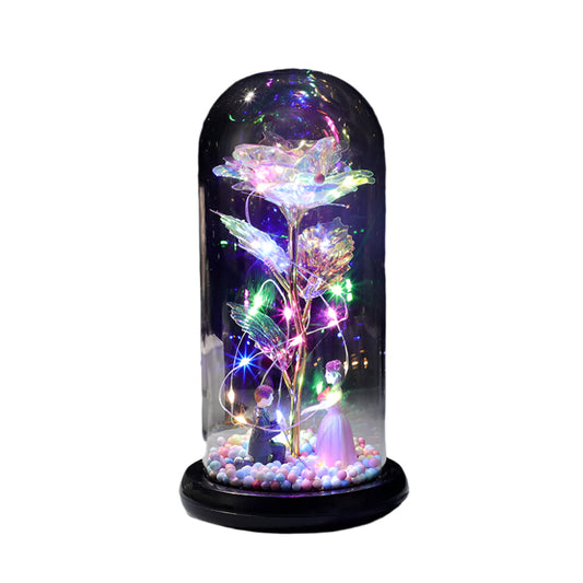 Rose in Glass Forever Wedding Gift Night Light Flower Dome Eternal Valentine