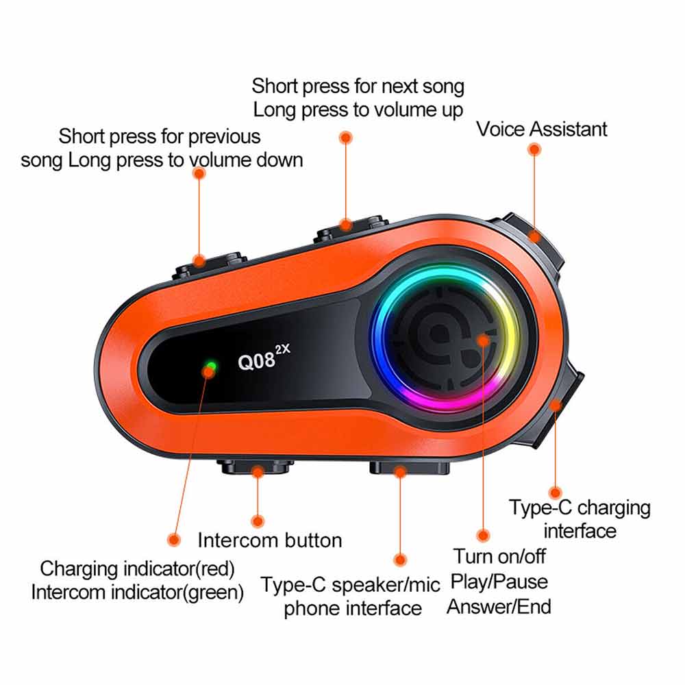 Bluetooth 5.0 1000M Motorcycle Helmet Intercom Headset Motorbike Interphone