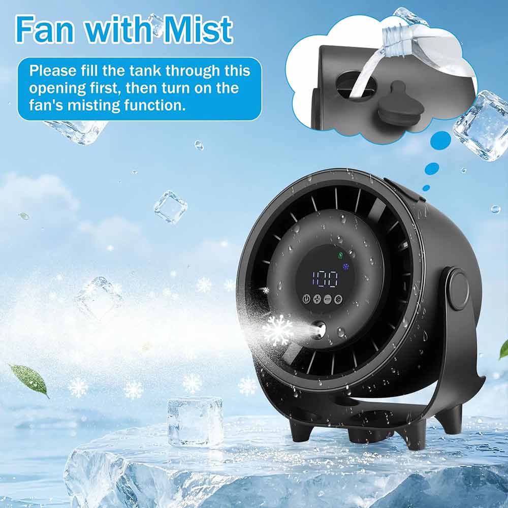 Rechargeable Misting Fan – USB Desktop Cooling Fan with Black Finish