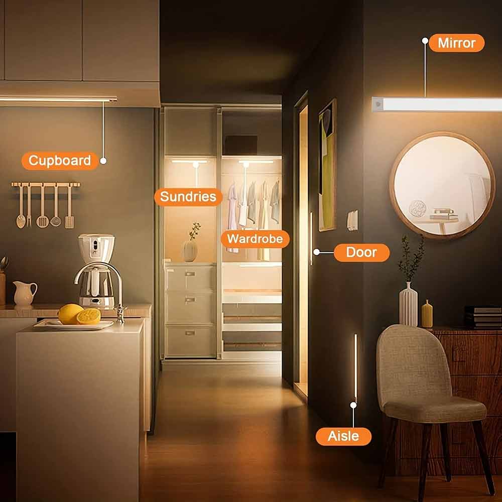 LED PIR Motion Sensor Strip Light – Magnetic Cabinet Closet Lamp, USB Rechargeable