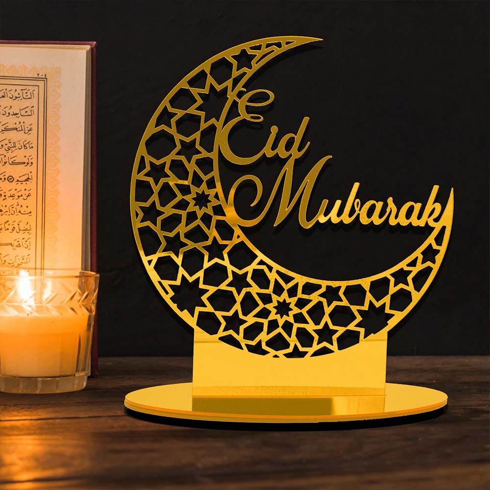 Islamic Eid Mubarak Acrylic Ornament – Gold Mirror Ramadan Decoration for Home