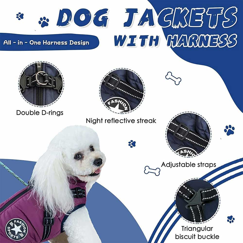 Winter Pet Dog Coat Pet Dog Jacket w/ Harness Waterproof Breathable Small Large