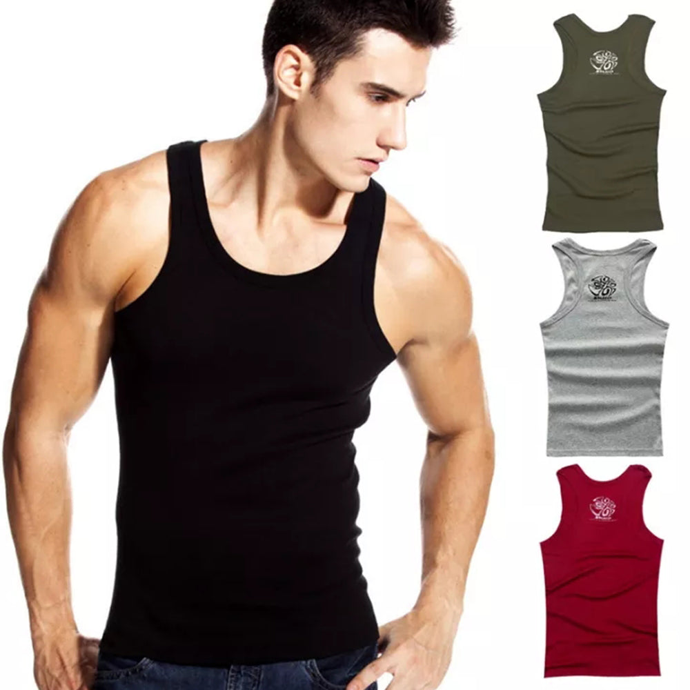 Men Print Vest Sleeveless Top Silm Fit Pullover Tee Shirt Breathing Vest