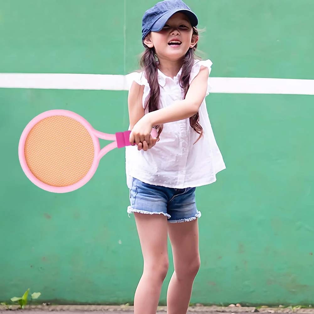 Tennis & Badminton Rackets Set of 2 for aged 3+- with 6 Balls, Random Colors