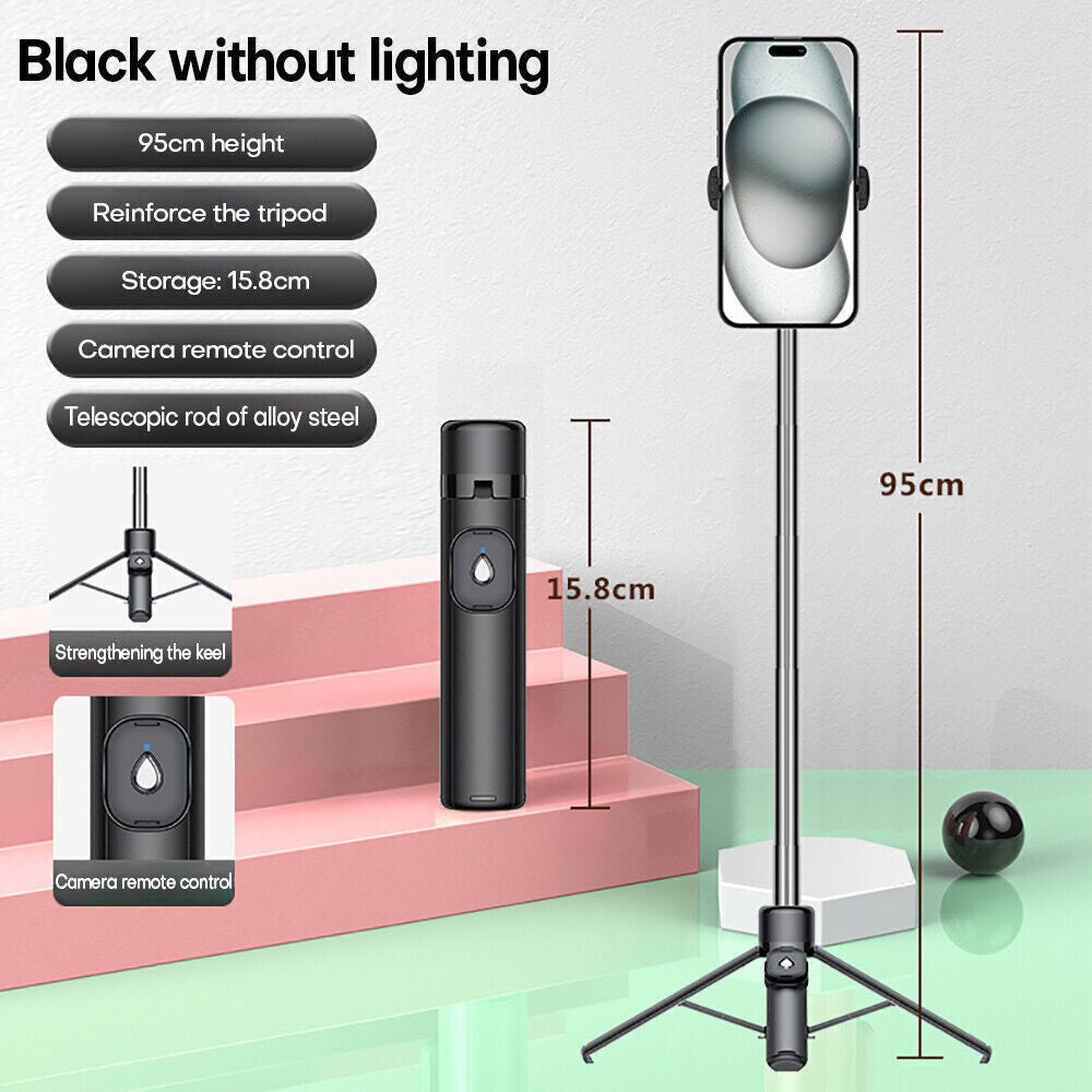 Universal Extendable Bluetooth Wireless Selfie Stick with Fill Light Tripod