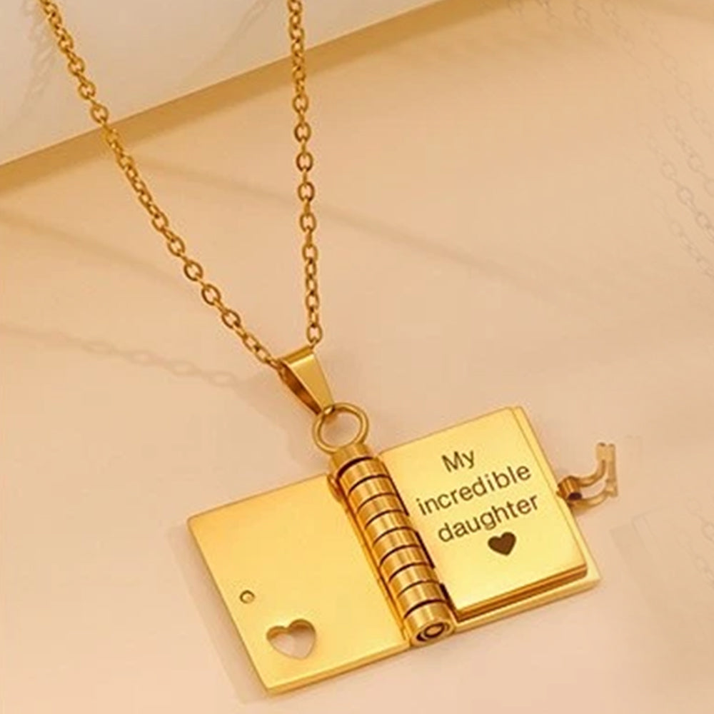 New Openable Pages Book Pendant Necklace with Engraved Information for Daughter