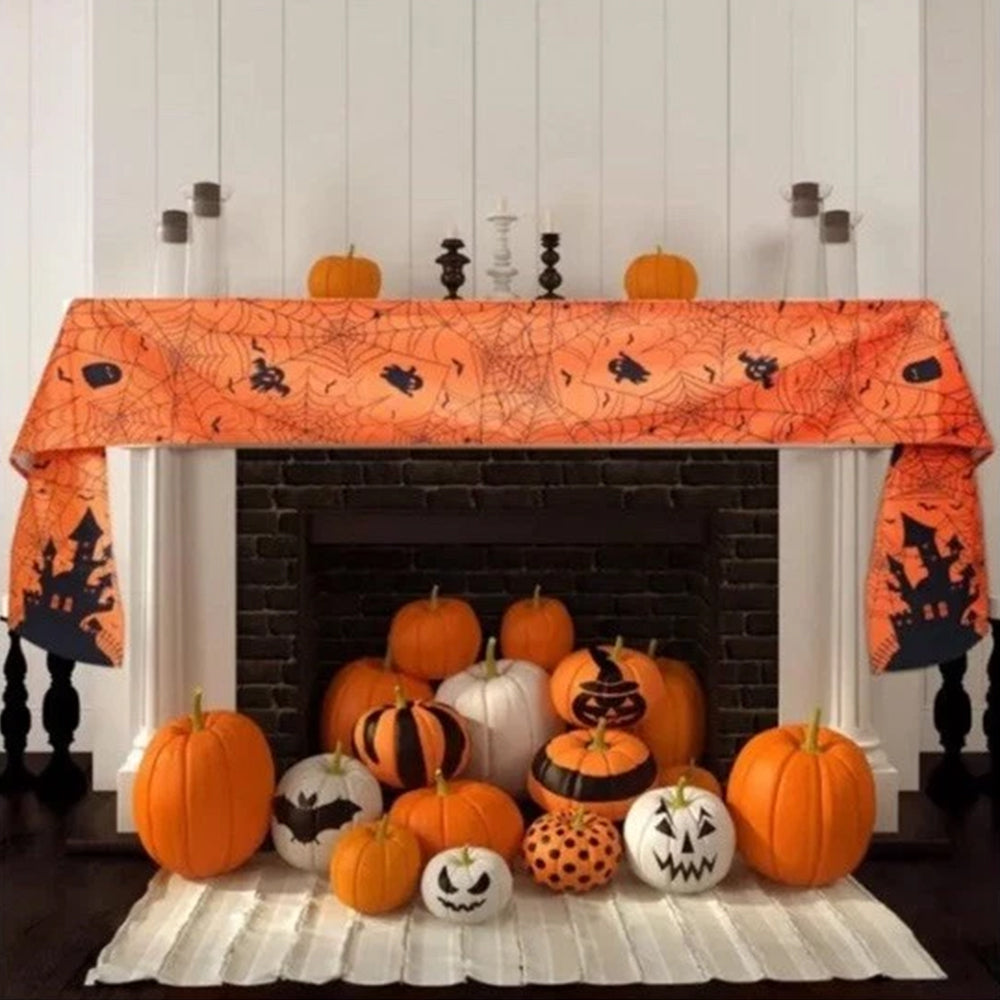 Halloween Table Runner Orange Autumn Kitchen Dining Cobweb Castle 275*33cm