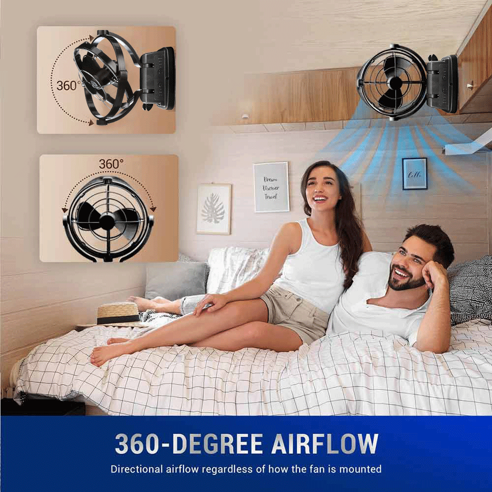 12V 24V Caravan Fan Camping Trailer RV Boat Design 360° with Remote Control