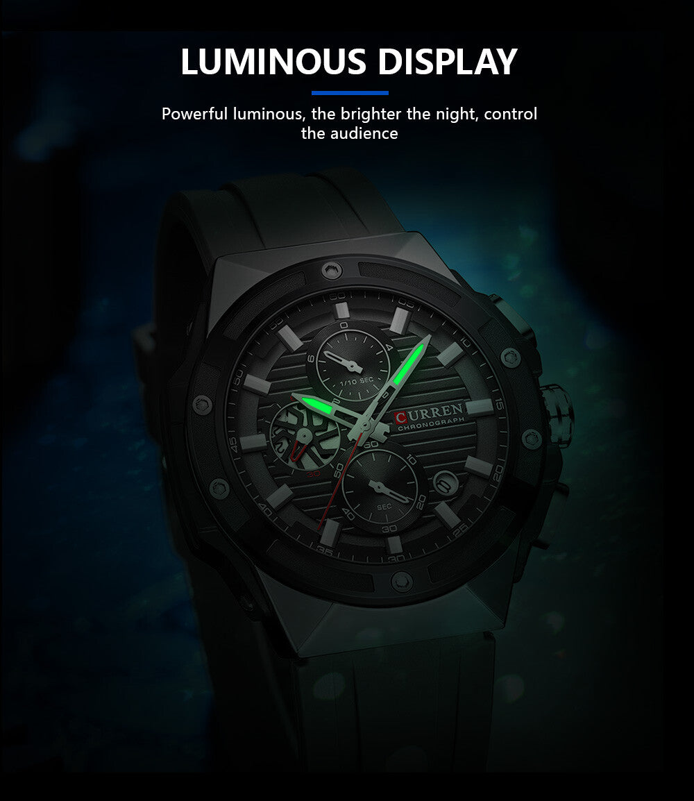 Men's Military Sport Watch – Multifunction Chronograph Calendar Silicone Strap