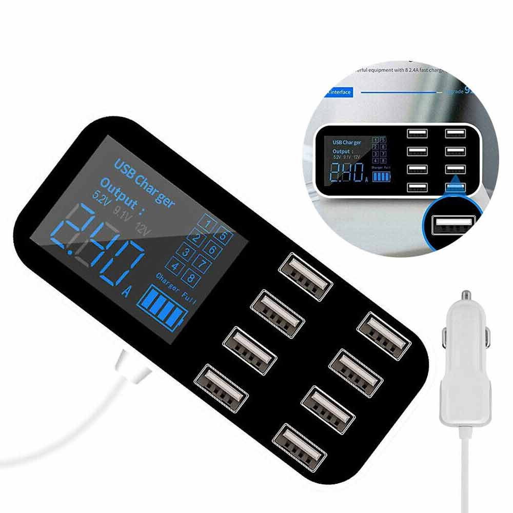 8Port Multi USB Type-C HUB Adapter Car Charger Dock Charging Station LED Display