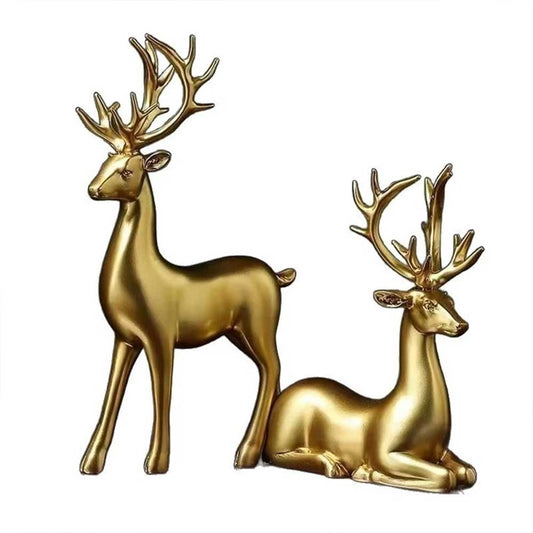 2Pcs Gold Reindeer Statues - Christmas Table Figurines & Holiday Centerpieces