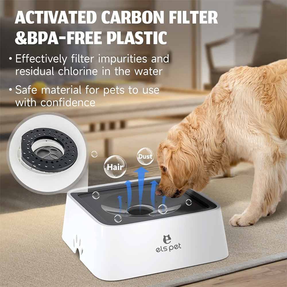 Dog Water Bowl with Filter – 1.5L Non-Spill Slow Drink Pet Water Bowl