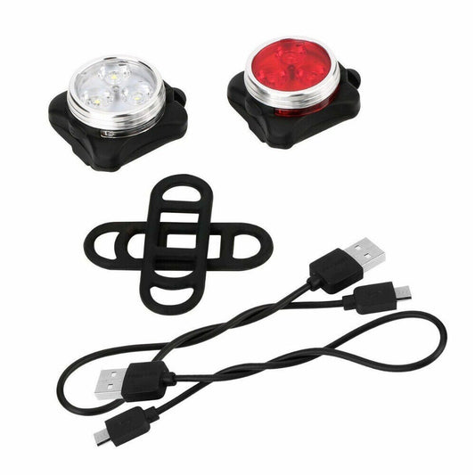 2Pcs USB Rechargeable Bicycle Bike Lights IPX4 Waterproof Front +Tail Light Lamp