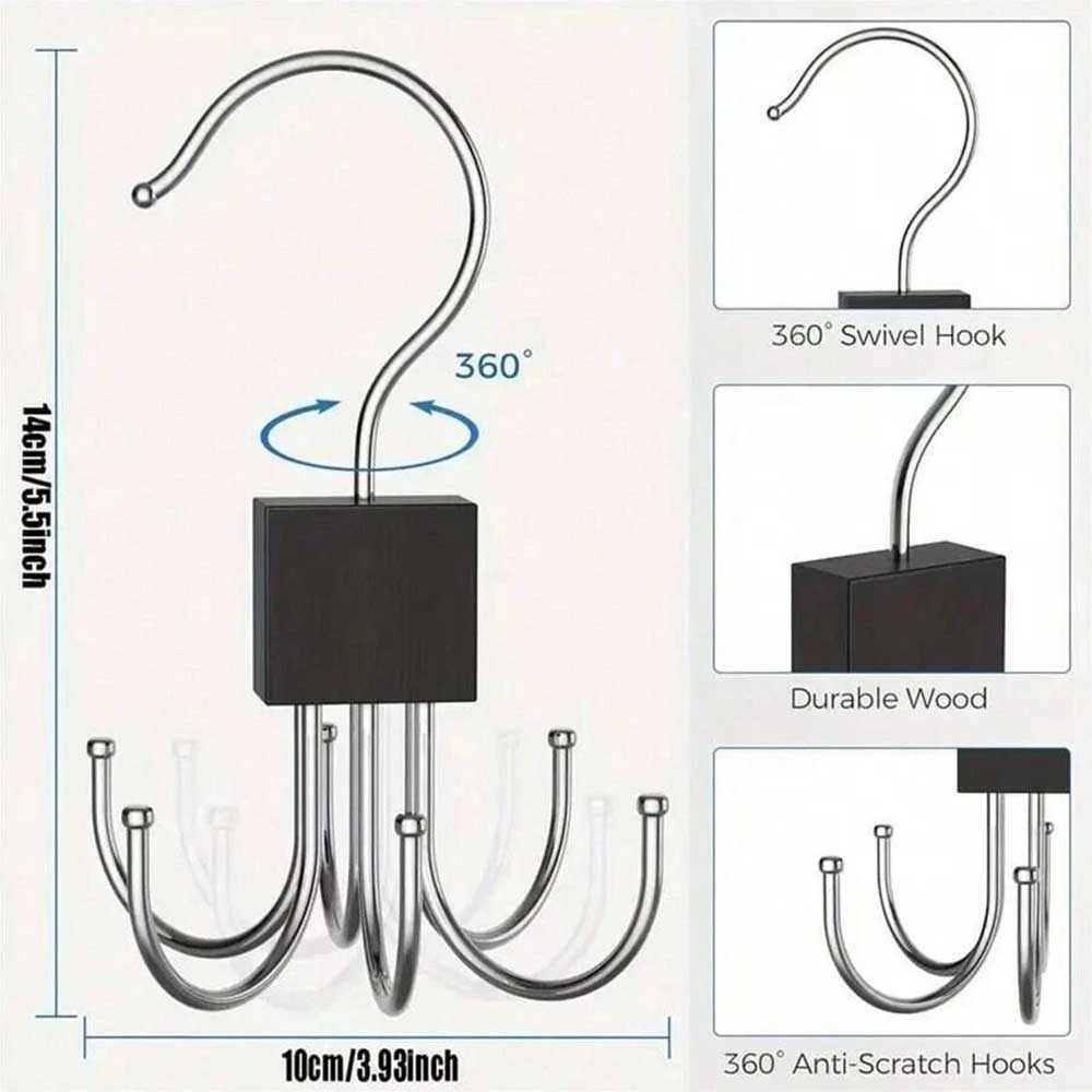 2-Pack Rotating Belt Hanger Organizer - Space Saving Closet Rack with 6 Hooks