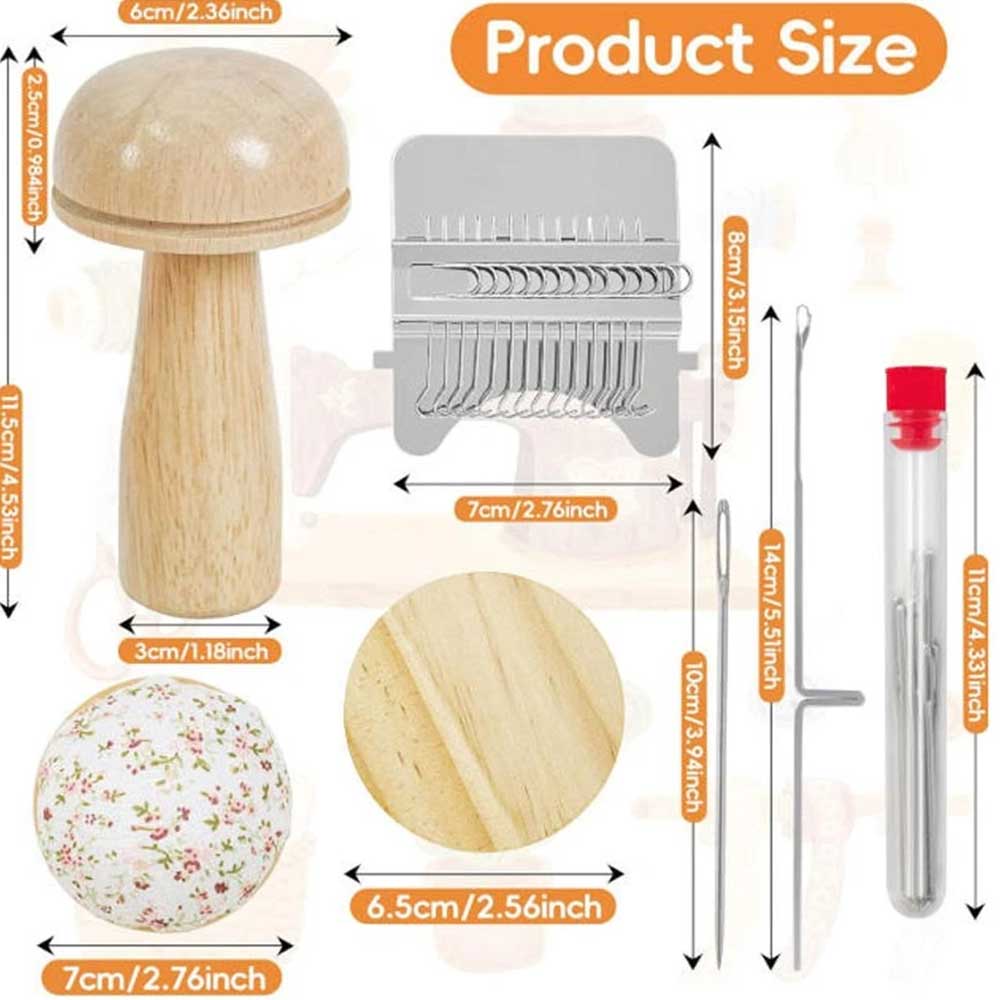Mini Darning Loom & Mushroom Knit Patch Kit - Handcraft DIY Weaving Repair Tool