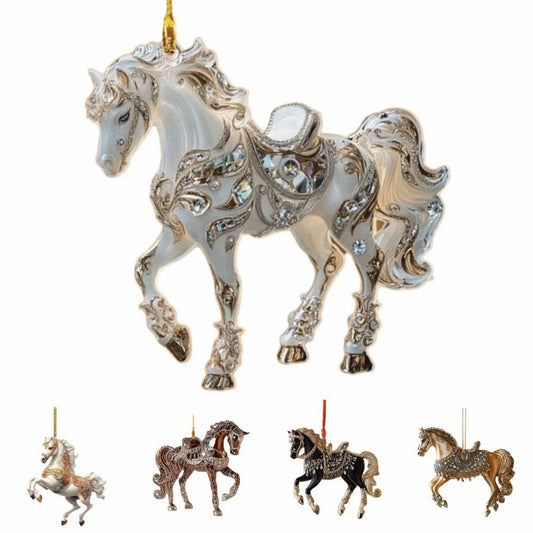 5X Horse 2D Acrylic Christmas Ornament - 8cm Elegant Hanging Pendant for Tree & Car Decor
