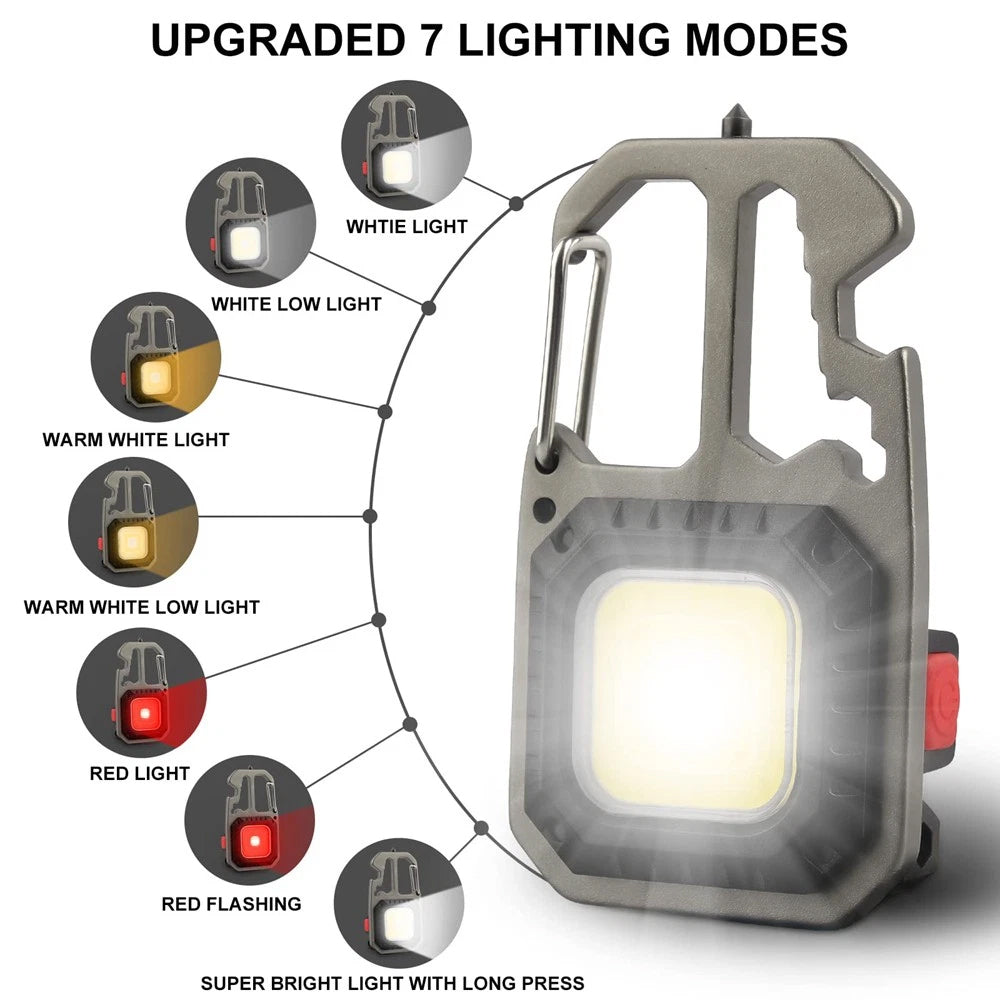 1x USB Rechargeable LED COB Work Light - Mini Keychain Torch with Magnet & 7 Modes