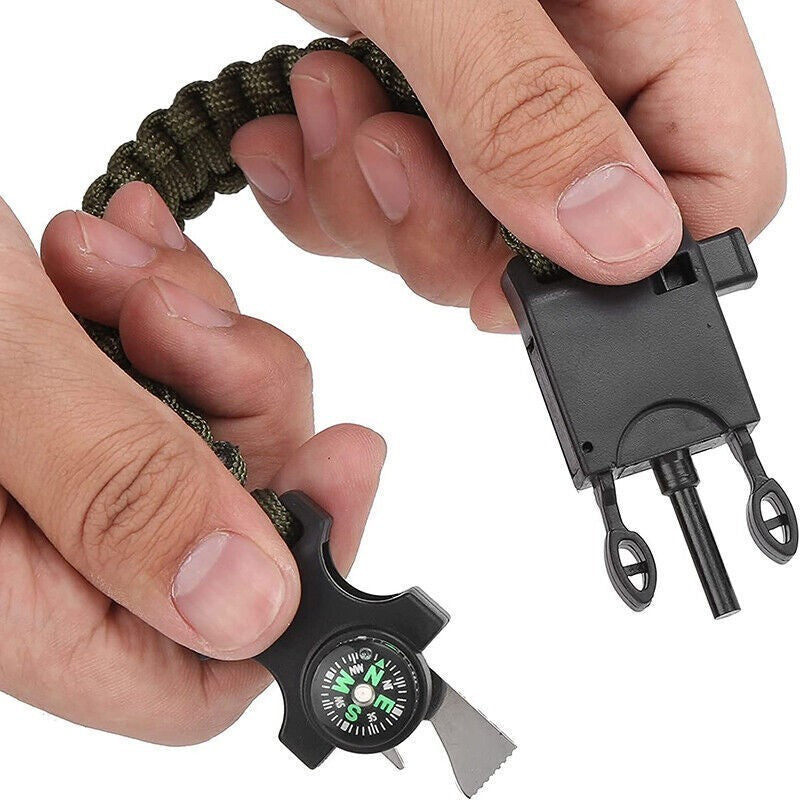 5-in-1 Survival Bracelet – Paracord, Compass, Whistle, Fire Starter, Cutter for Outdoor