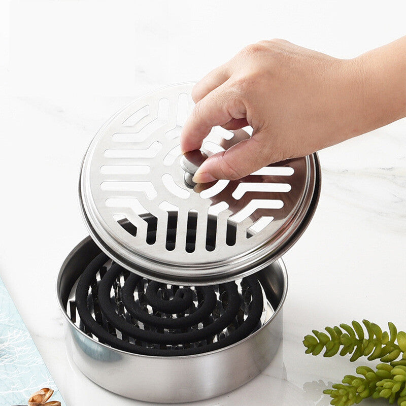 Stainless Steel Mosquito Coil Spiral Repellent Smoke Incense Anti Bug Fly With Lid