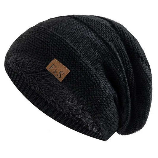 Unisex Slouchy Winter Beanie - Fur Lined Warm Knitted Hat for Men & Women