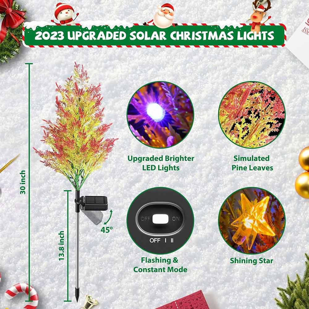 2Pack Solar Christmas Tree Garden Stake Lights Outdoor Waterproof Multi-Color Pathway Lights