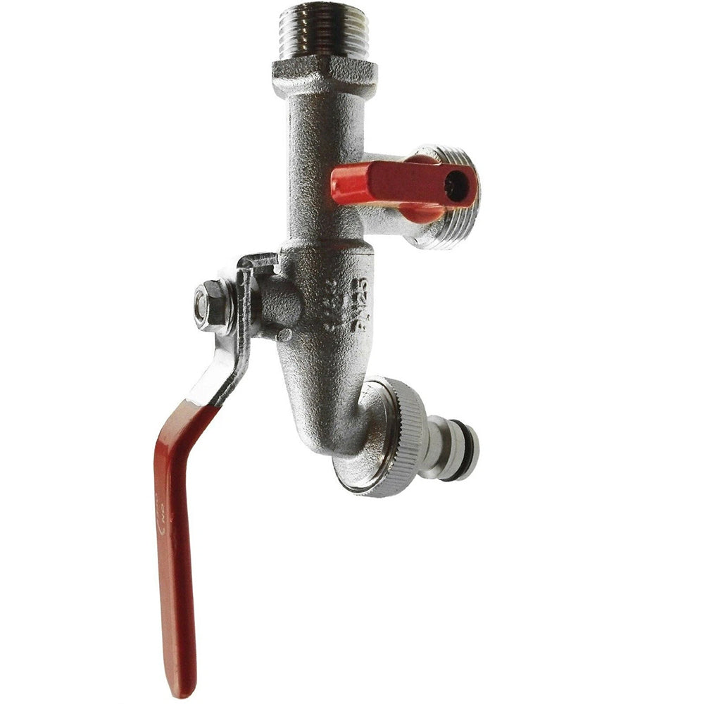 1/2" BSP Double Outlet Garden Tap - Brass Nickel Plated, Automatic Watering with Dual Connections