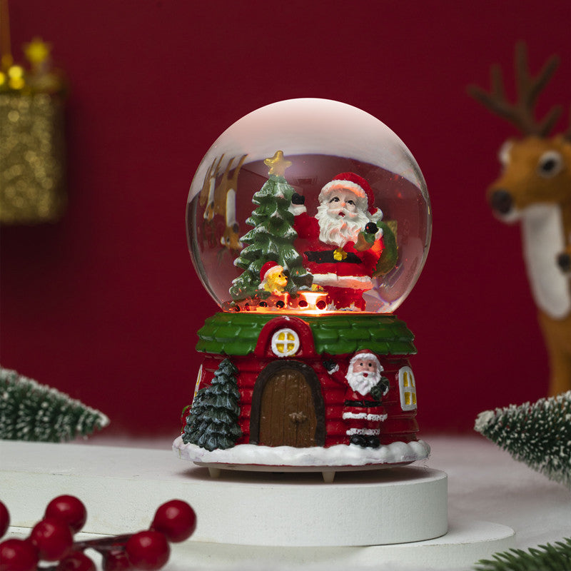 Musical Snow Globe – Christmas Tree & Santa House 12cm Tabletop Decoration