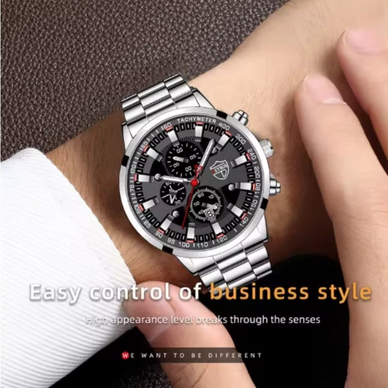 Men's Business Fashion Watch Stainless Steel Strap with FREE Gift Bracelet