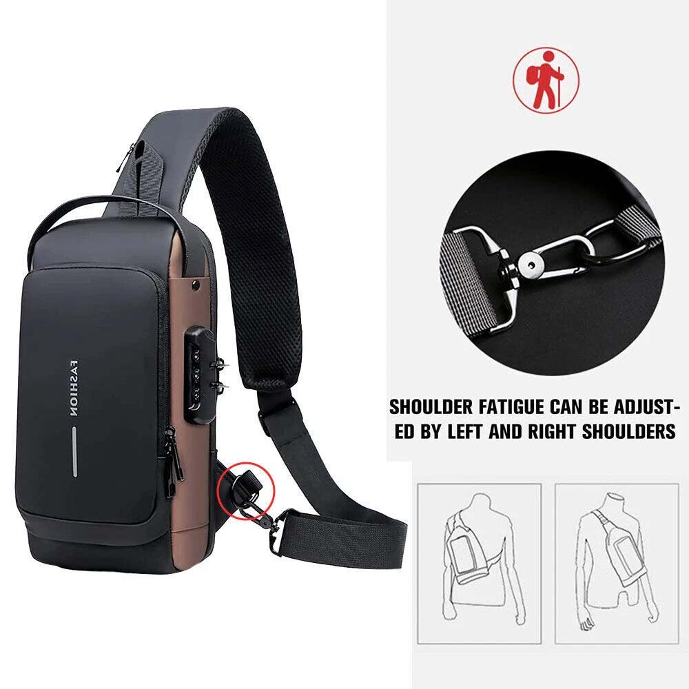 Men's Anti-Theft Crossbody Chest Bag - USB Charging Port & Lockable Sling Bag