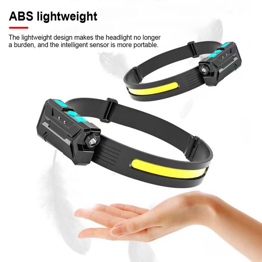 COB LED Headlamp Motion Sensor Head Torch Light USB Rechargeable Headlight