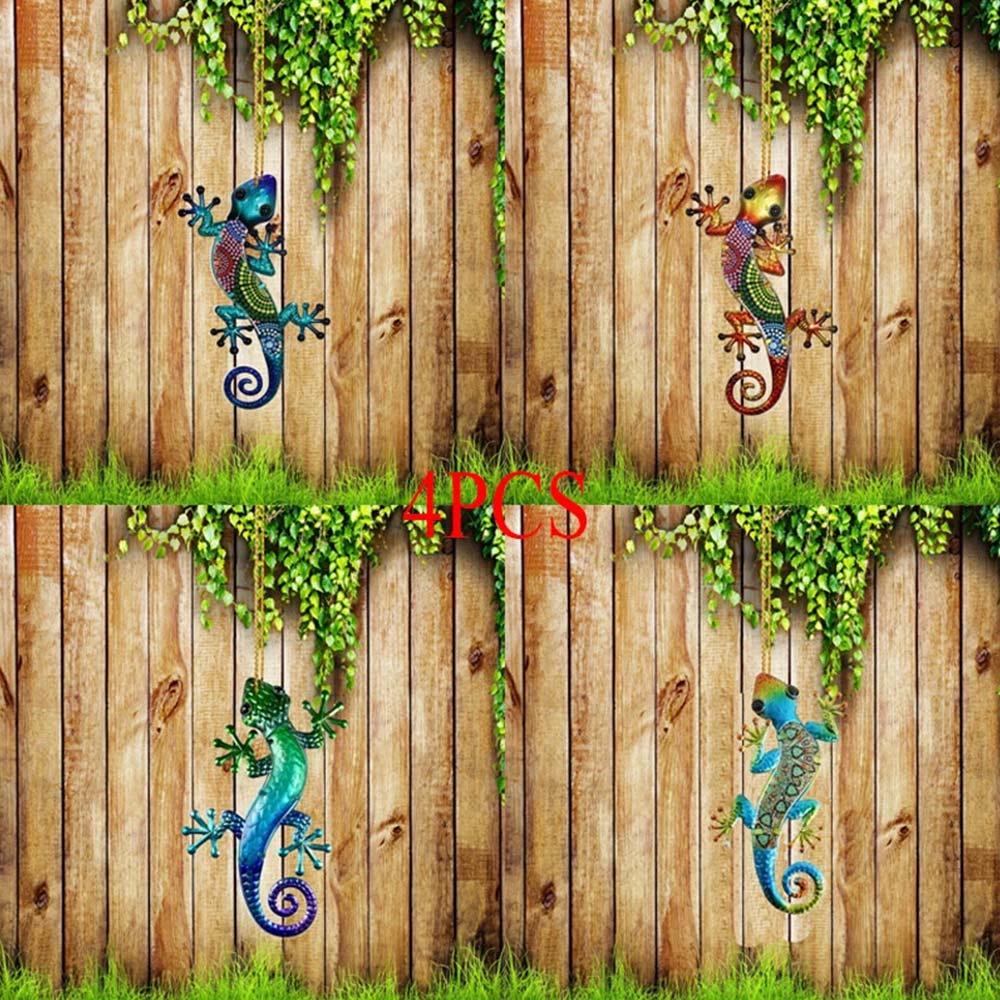 4X Colourful Gecko Garden Art – Acrylic Lizard Wall Hanging Fence Ornament Decor