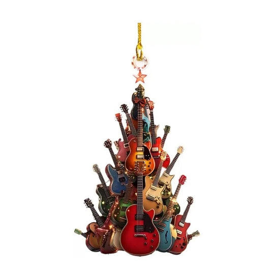 10PCS Guitar Christmas Ornaments - Rockin' Around The Guitar 2D Acrylic Xmas Tree Decorations