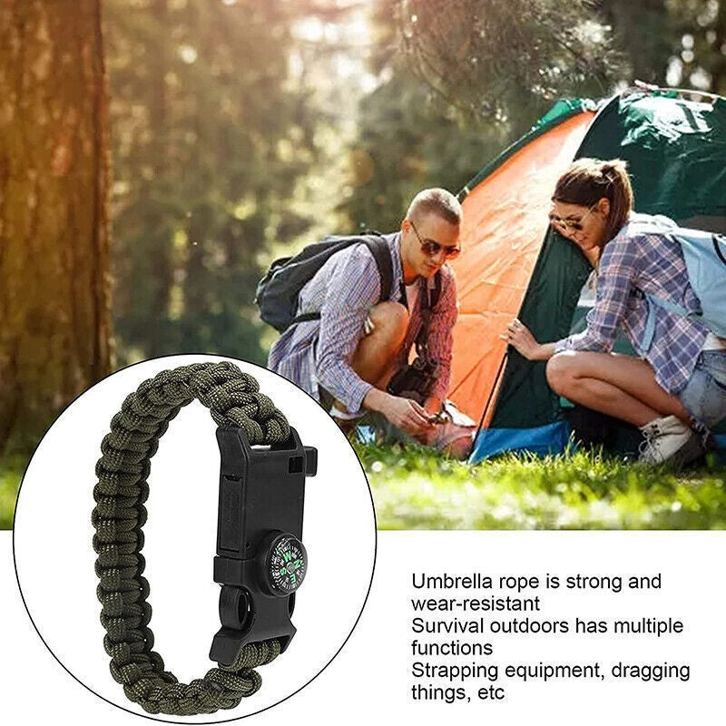 5-in-1 Survival Bracelet – Paracord, Compass, Whistle, Fire Starter, Cutter for Outdoor