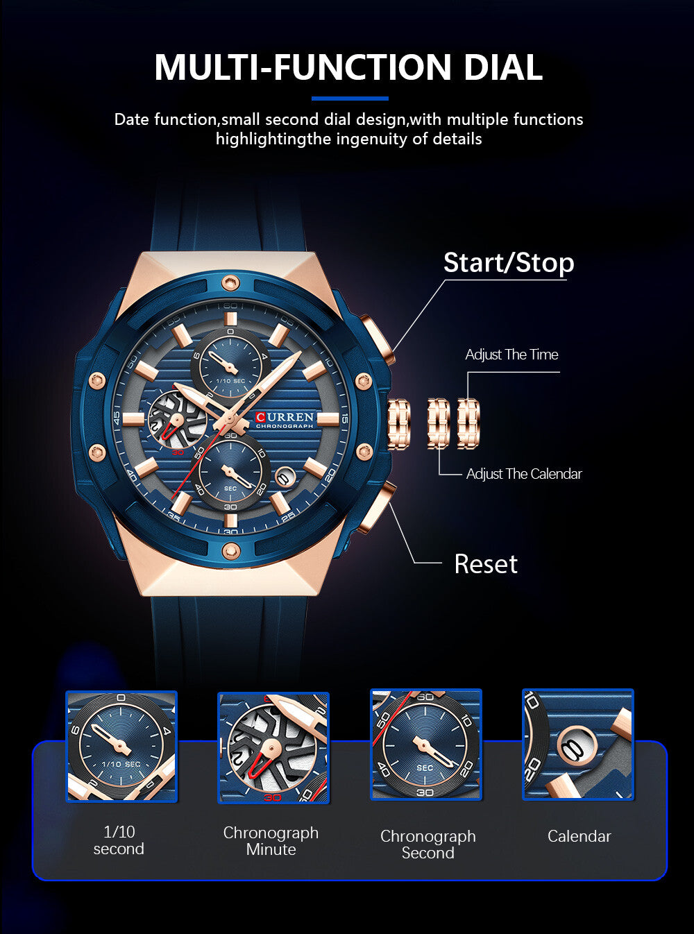 Men's Military Sport Watch – Multifunction Chronograph Calendar Silicone Strap