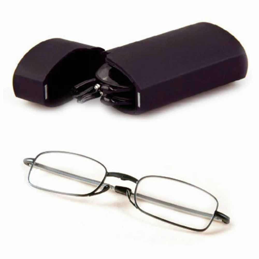 Folding Reading Glasses – +1.5 +2.0 Black Frame, Compact with Carry Case for Men