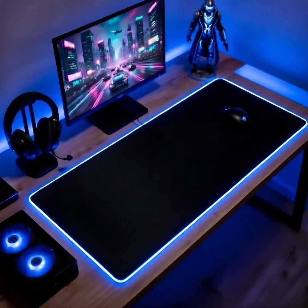 RGB Edge Gaming Desk Mat – 90x40cm XXL Mouse Pad, 3mm Thick, Non-Slip, Black